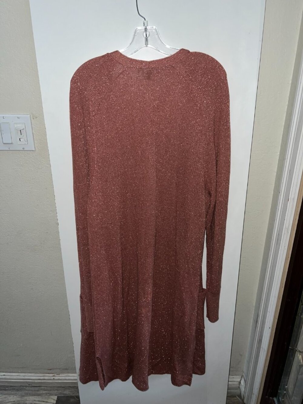 Ann Taylor Duster Cardigan Size XL Metallic Peach? Long Sleeve Pockets Maxi - Picture 8 of 12
